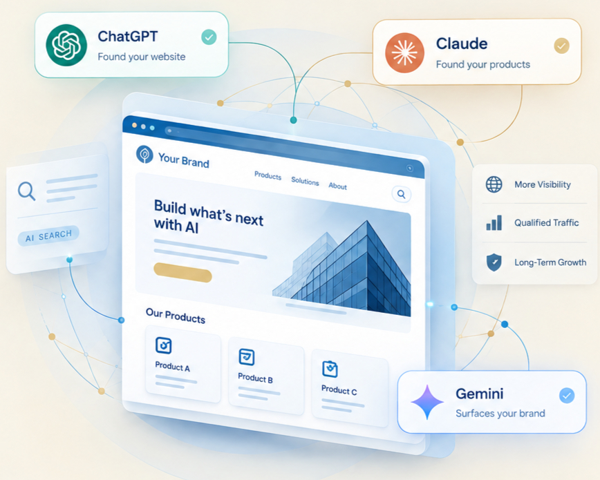 Your website and products discovered through ChatGPT, Claude and Gemini